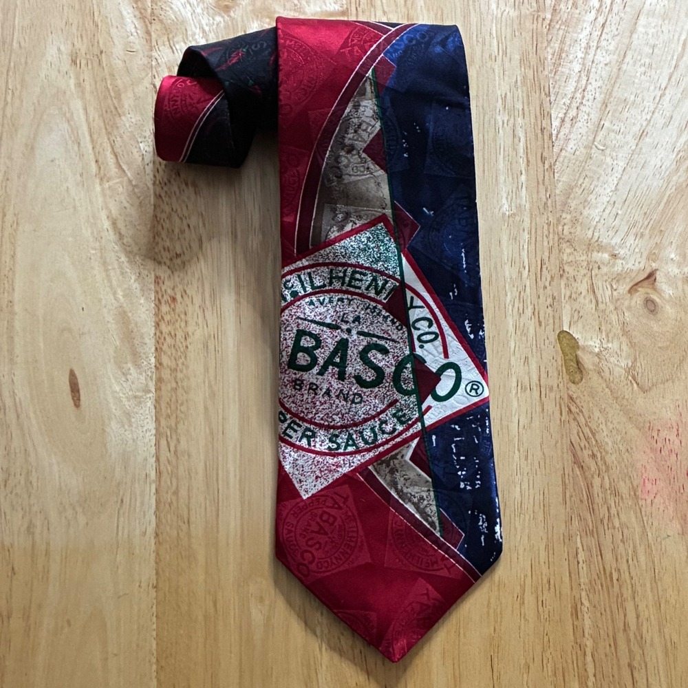 Vintage Tabasco Pepper Sauce 100% Silk Novelty Tie Made In USA Food Hot Sauce